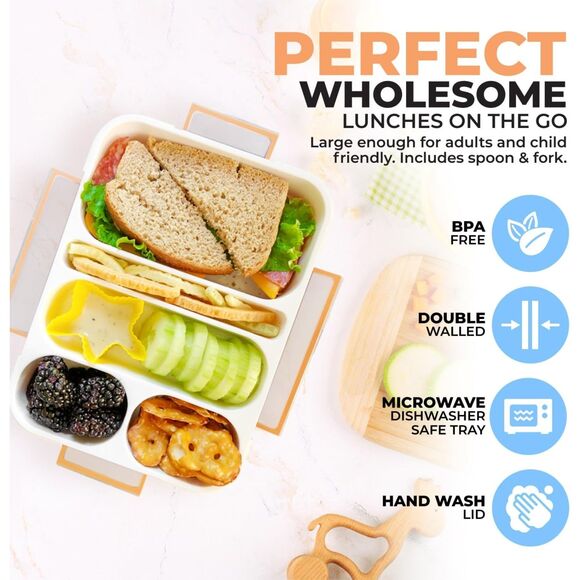 Bento-Box Portion Control Container Leakproof BPA Free Utensils 5 Compartments - Picture 5 of 8